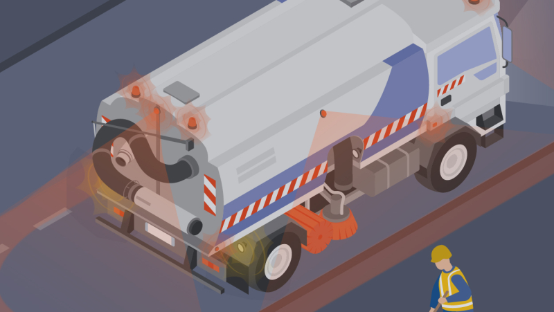 Marquer au sol la zone de travail d’un engin de chantier avec un projecteur LED