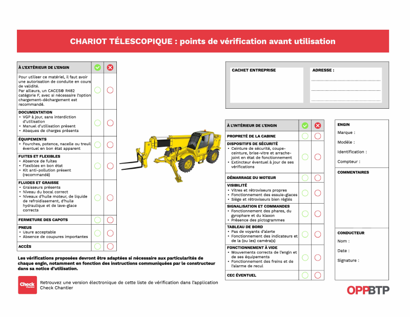 Vérification de l’état d’un engin de levage avant utilisation : check-lists à télécharger