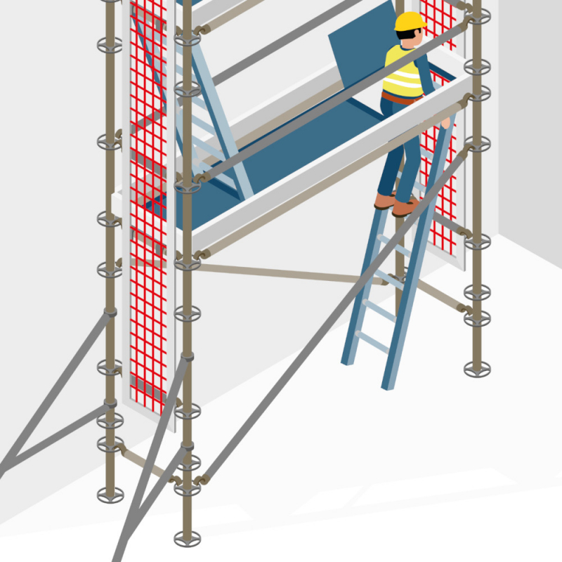 Un échafaudage avec grille extérieure anti-escalade