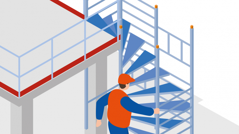 Un escalier tournant pour accéder en sécurité au poste de travail