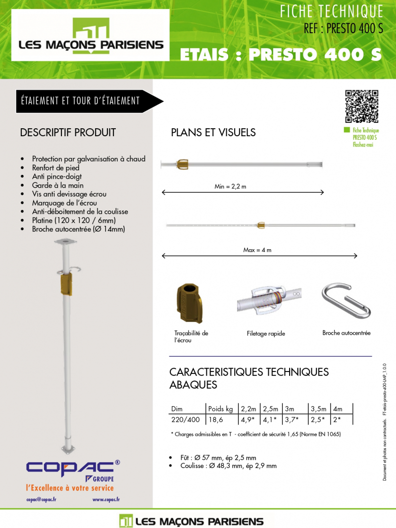 Fiche technique étai via Q/R code