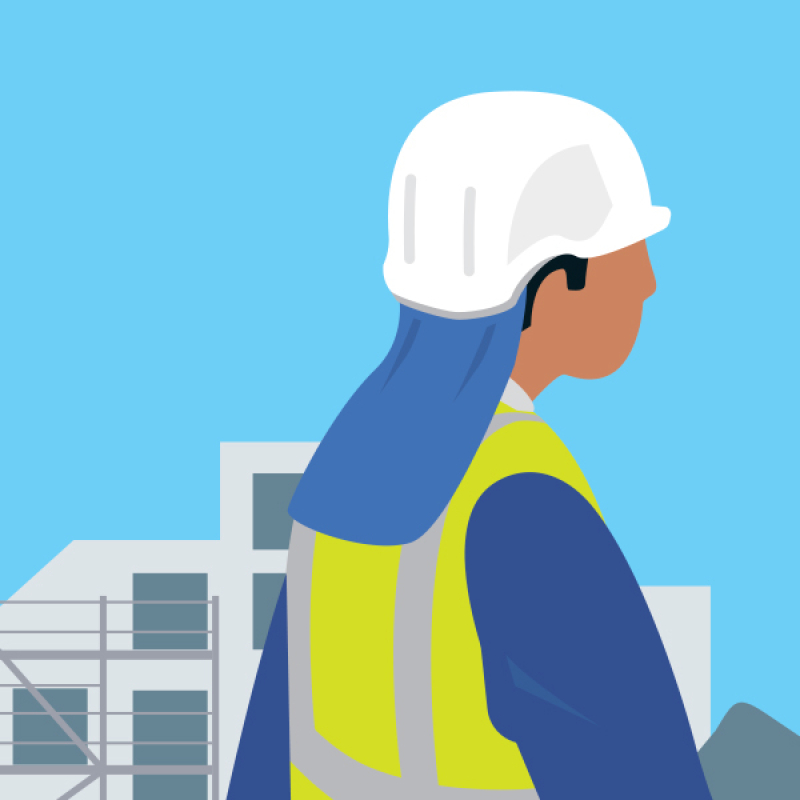 Garder la tête au frais sous le casque de chantier avec un coussinet de protection anti-chaleur