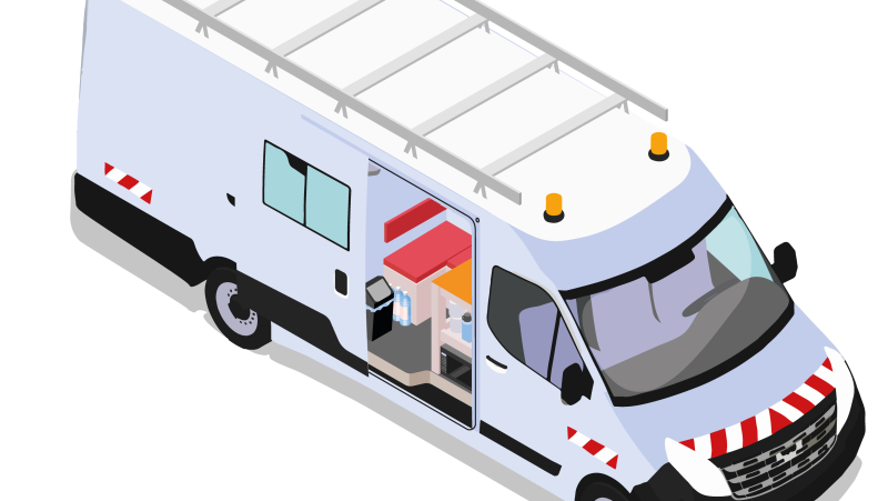 Une base vie mobile dans un utilitaire pour améliorer l'hygiène sur chantier