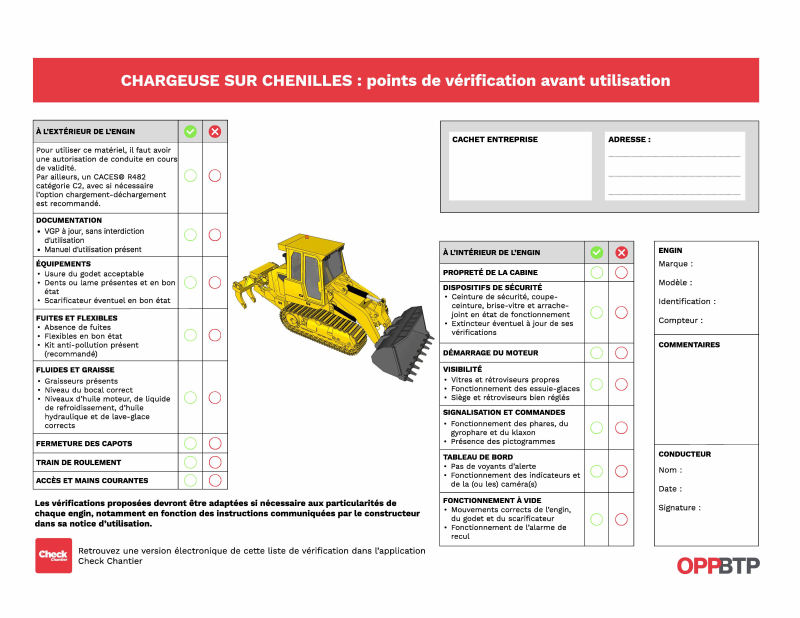 Vérifier un engin de terrassement avant de l'utiliser