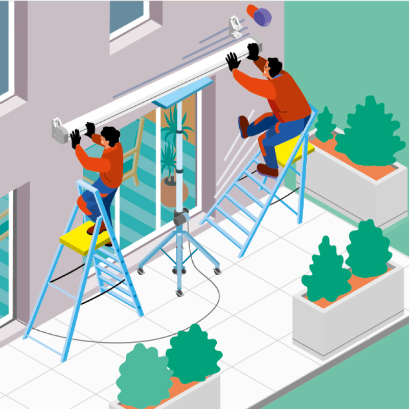 Il chute depuis un escabeau en posant un store banne