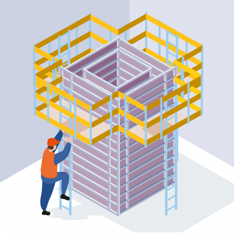 Construire une cage d’ascenseur avec un coffrage grimpant