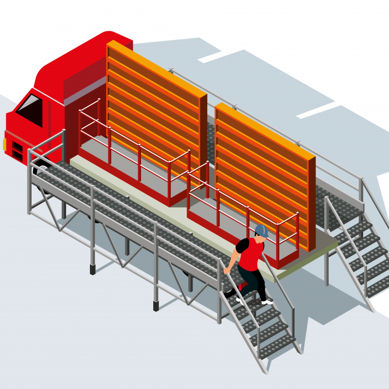 Une plateforme d’accès pour sécuriser les opérations de chargement et de déchargement du matériel sur les camions plateaux