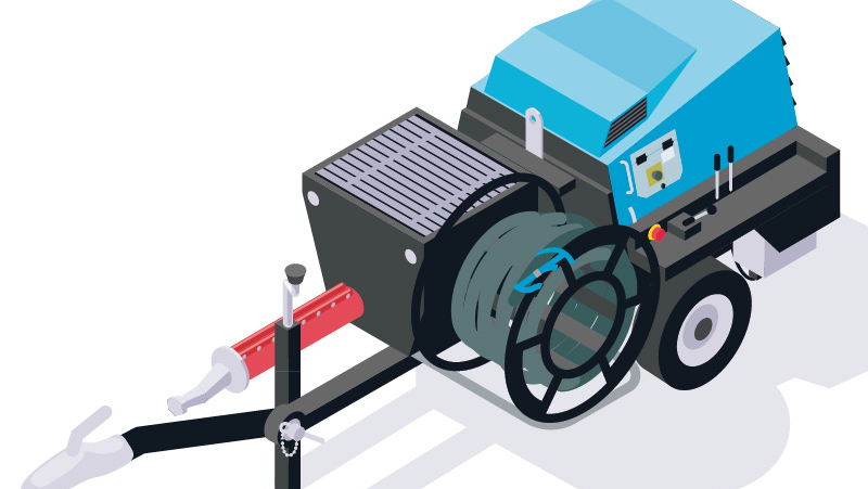 Une pompe à chape fluide facile à utiliser grâce à son enrouleur intégré