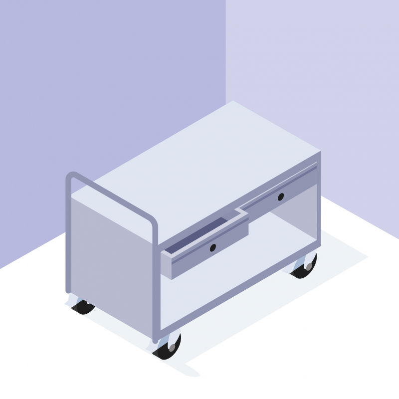 Transporter et couper les dalles de moquette avec un chariot-établi