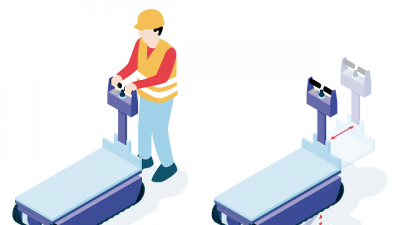 Un chariot électrique qui monte des charges dans les escaliers
