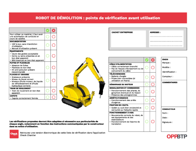 Je contrôle l’état d’un robot de démolition avant de l’utiliser