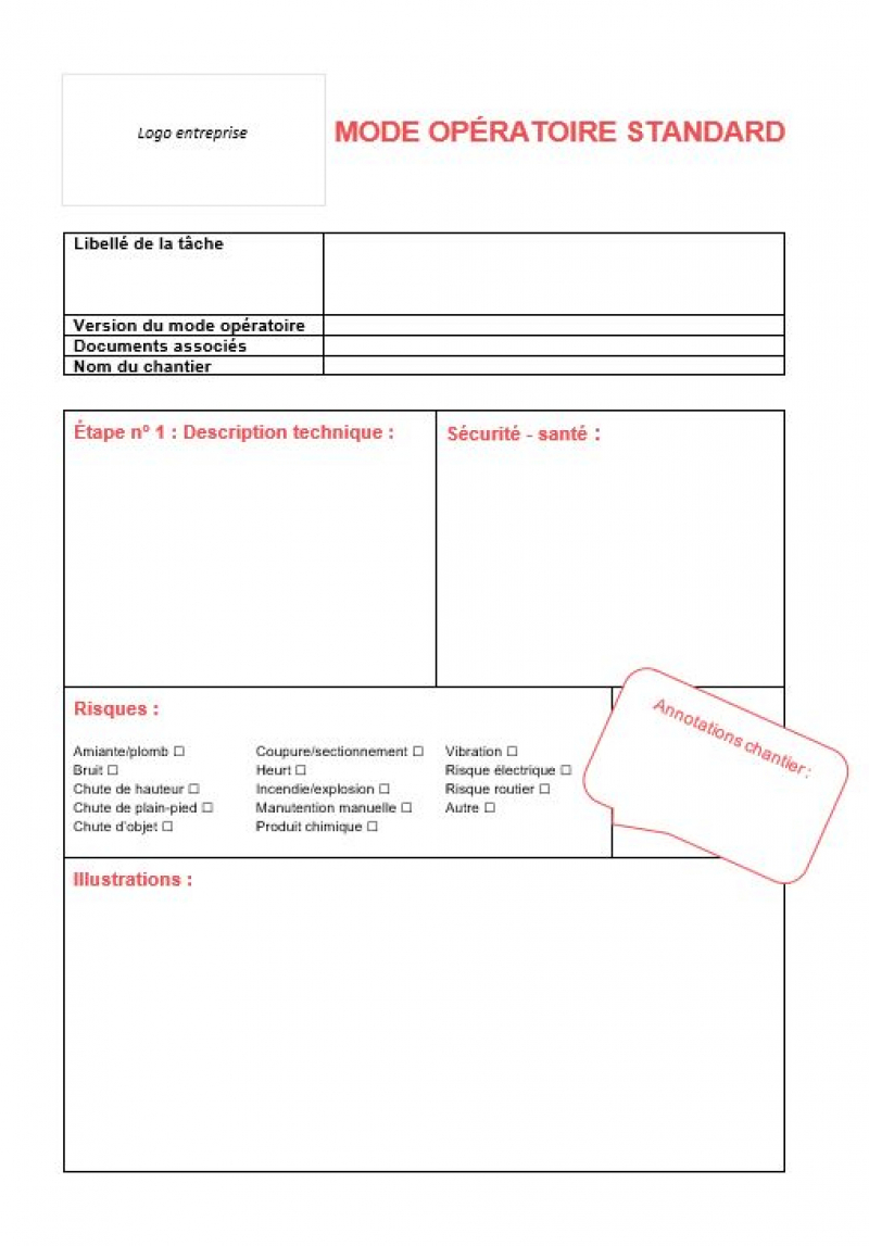 Modes opératoires pour organiser la prévention : outil d'aide à la rédaction