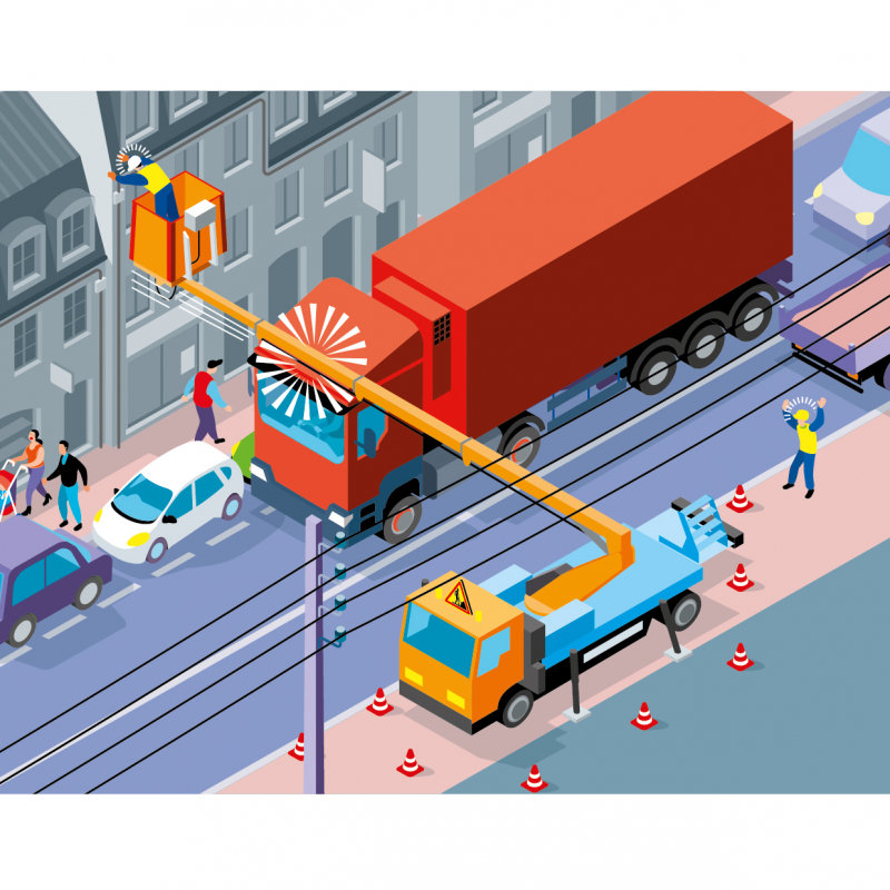 Un poids lourd qui percute le bras d'une nacelle