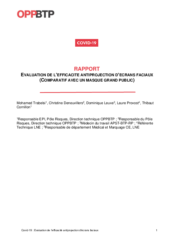 Covid-19 : Evaluation de l'efficacité antiprojection des écrans faciaux