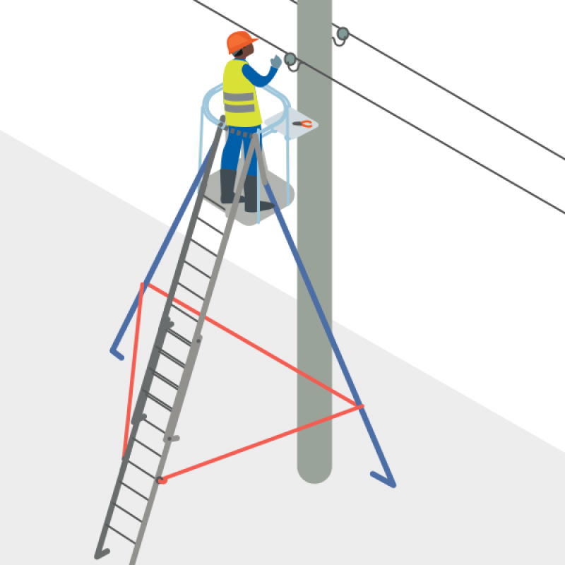 Une échelle à plateforme de travail pour interventions sur poteaux électriques