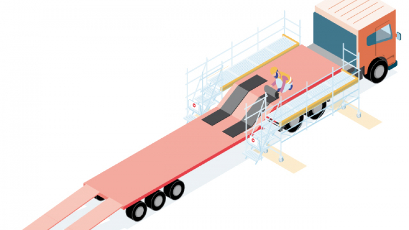 Des tapis qui aident à monter des engins sur un porte-engins