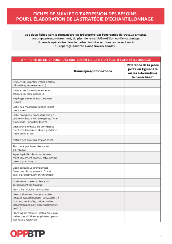 Chantier de désamiantage et stratégie d’échantillonnage&nbsp;: je remplis une fiche de suivi et d’expression des besoins