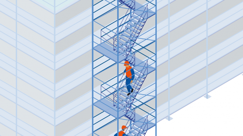 Utiliser une tour escalier au droit d’un échafaudage