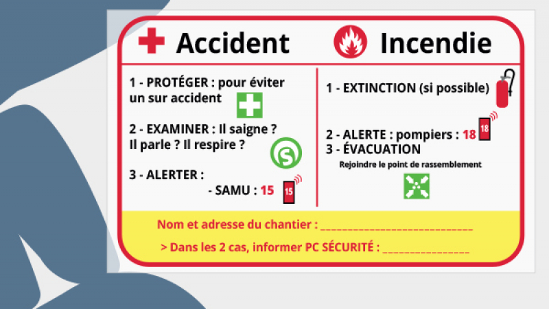 Afficher les consignes de secours et les numéros d'appel d'urgence sur le badge d’accès au chantier
