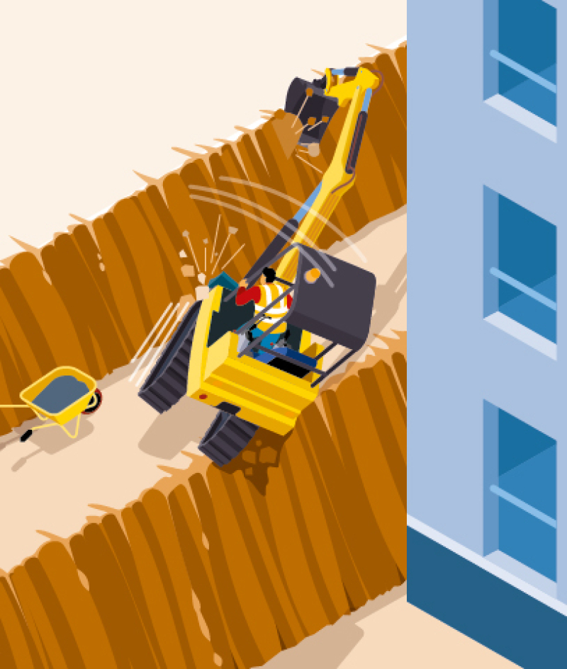 Basculement d'une mini-pelle