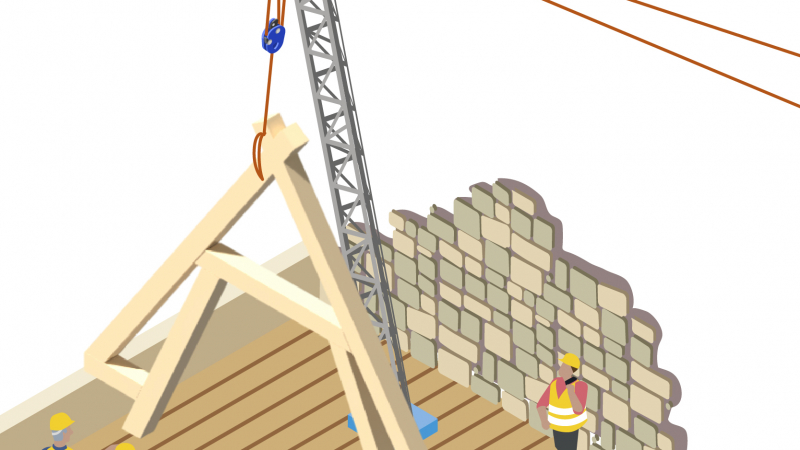 Placer les éléments de charpente grâce à un mât de levage manuel sur les chantiers difficiles d'accès