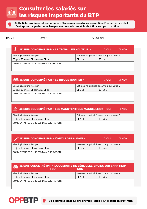 Identifier les risques en entreprise avec vos salariés : modèle de fiche