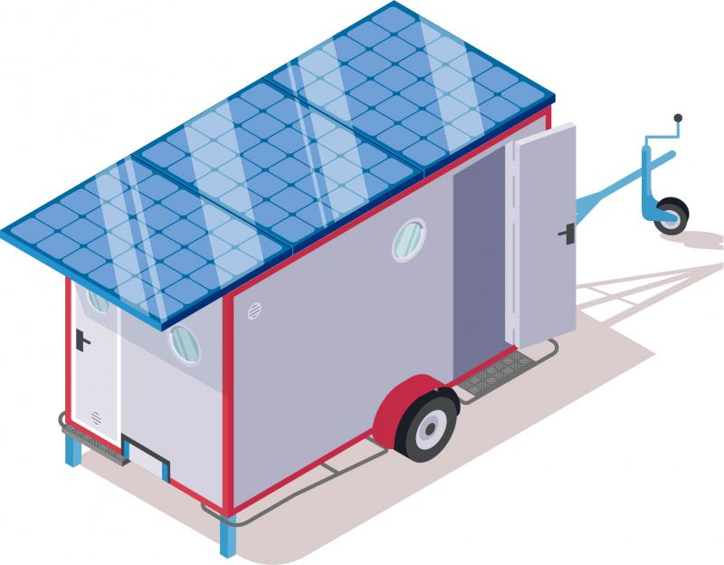 Une roulotte de chantier avec panneaux photovoltaïques pour le confort des équipes