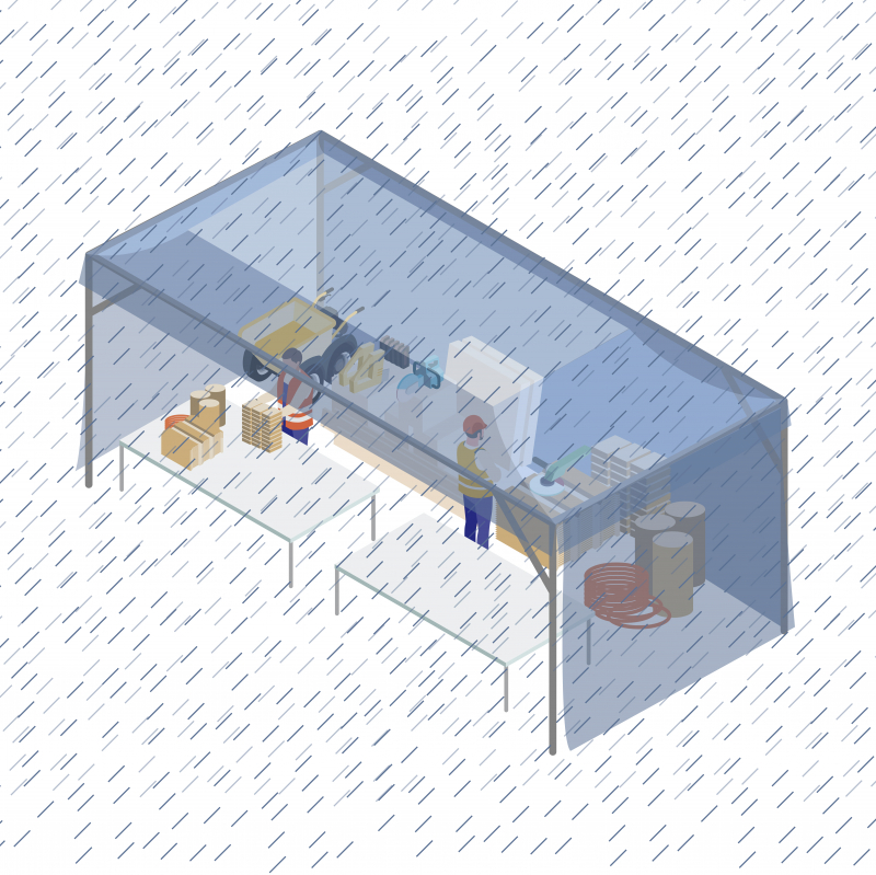 Préparer des travaux en extérieur à l'abri d'une tente à montage rapide