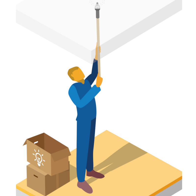 Installer ou remplacer des ampoules grâce à une perche