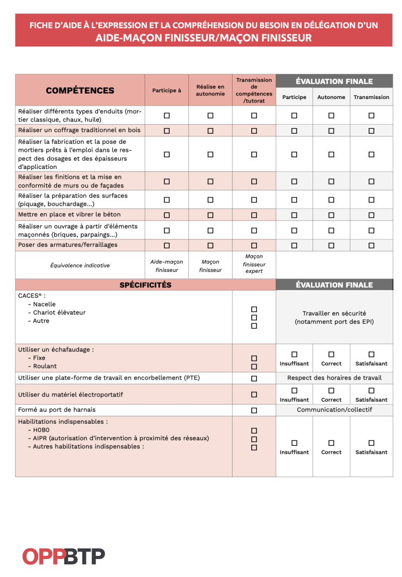 Maçon finisseur / aide-maçon finisseur en intérim : fiche d’aide à l’expression et la compréhension du besoin en délégation