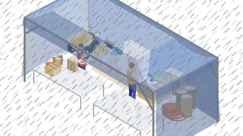 Préparer des travaux en extérieur à l'abri d'une tente à montage rapide