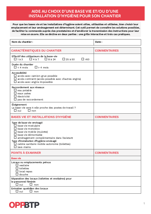 Aide au choix d’une base vie et/ou d’une installation d’hygiène pour son chantier