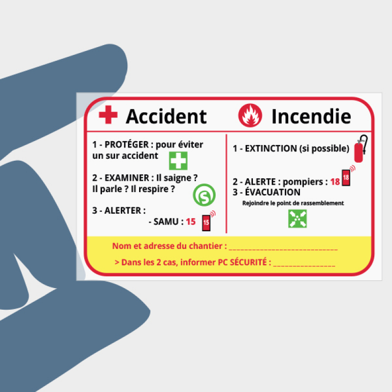 Afficher les consignes de secours et les numéros d'appel d'urgence sur le badge d’accès au chantier