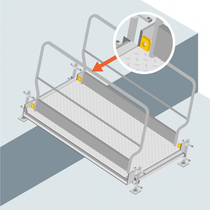 Une passerelle d'accès adaptée à l'escalier de chantier Escalib Mills
