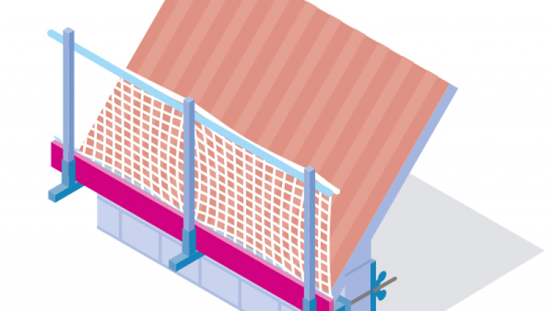 Garde-corps temporaires de versant de toiture fixés sur murs de façade