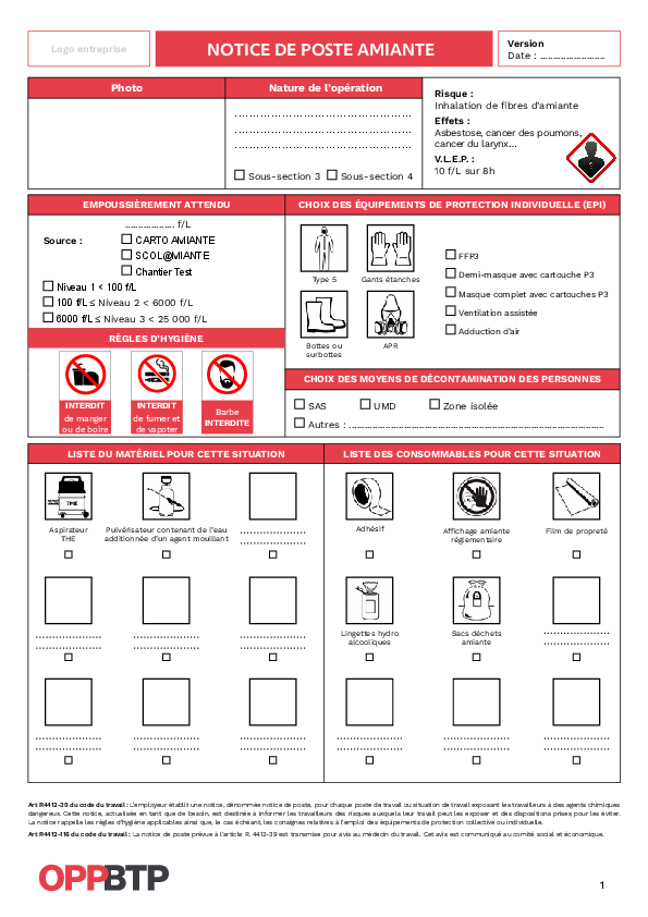 La notice de poste amiante