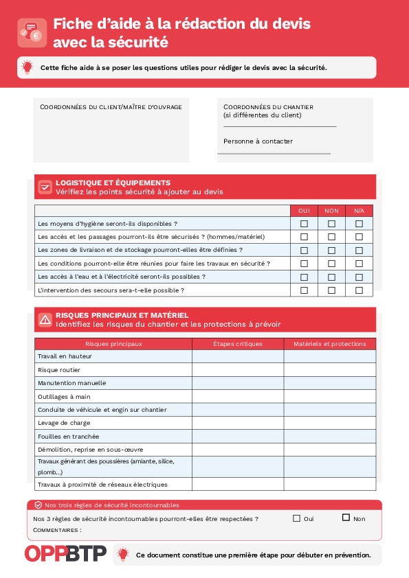 Intégrer la sécurité dans vos devis : fiche d’aide à la rédaction