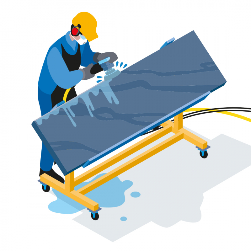 Découper et tailler des pierres contenant de la silice cristalline en atelier