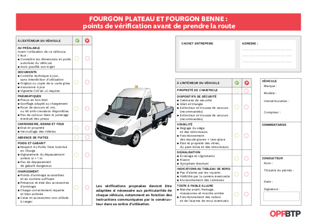 Je vérifie le fourgon plateau et/ou fourgon benne avant de prendre le volant