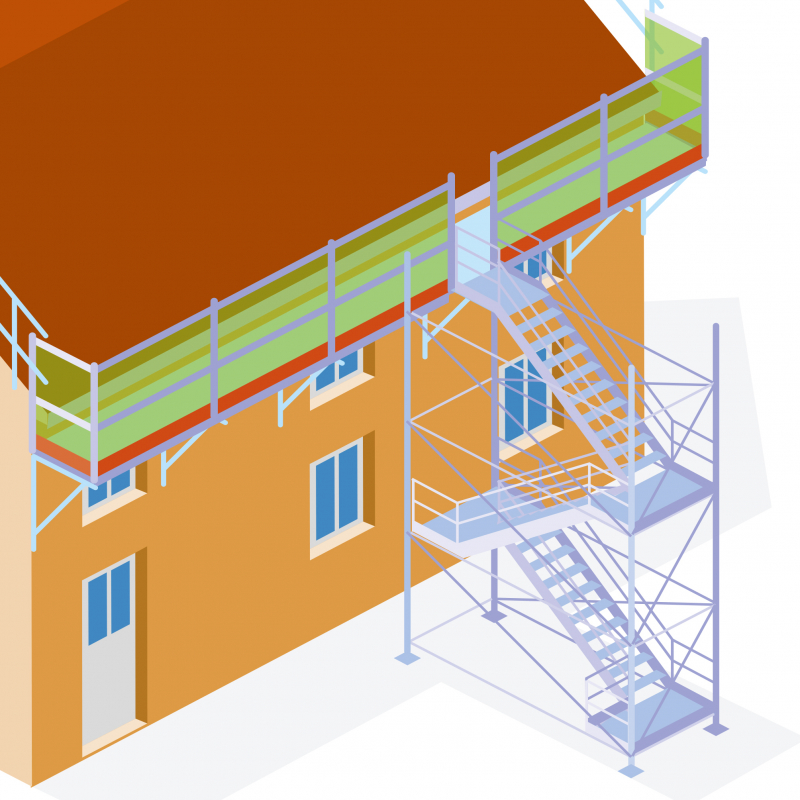 Sécurisation des chantiers de couverture : une tour escalier pour un accès facile et sûr aux échafaudages
