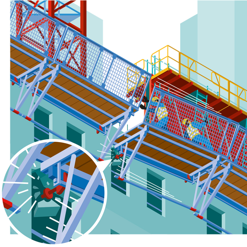 Chute depuis une plate-forme de travail en encorbellement