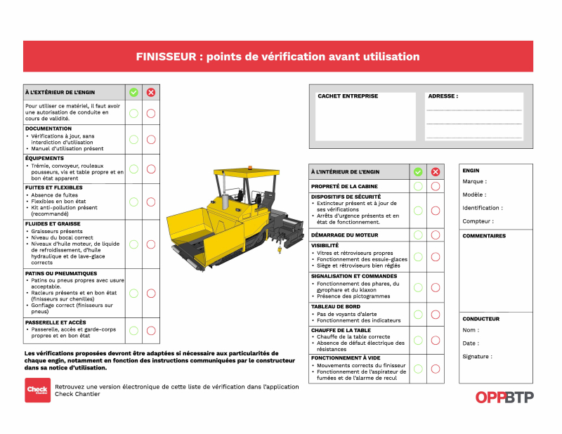 Je contrôle un engin de travaux routiers avant de l’utiliser