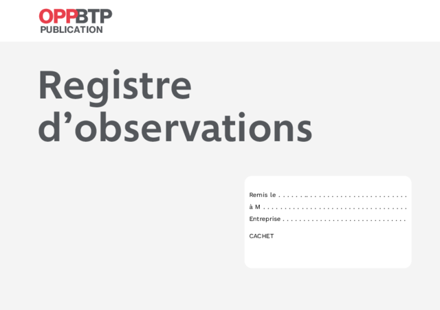 Registre d'observations - 4 pages