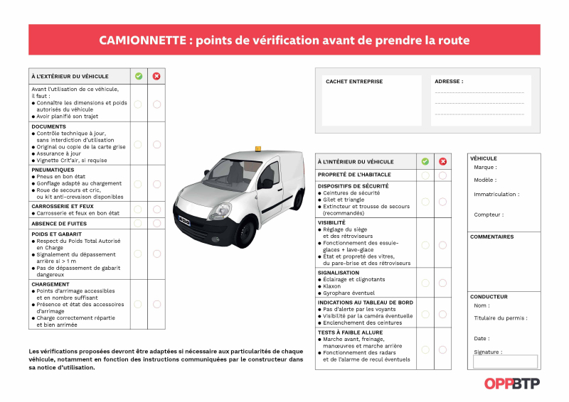 Vérification d'un véhicule léger avant de prendre le volant