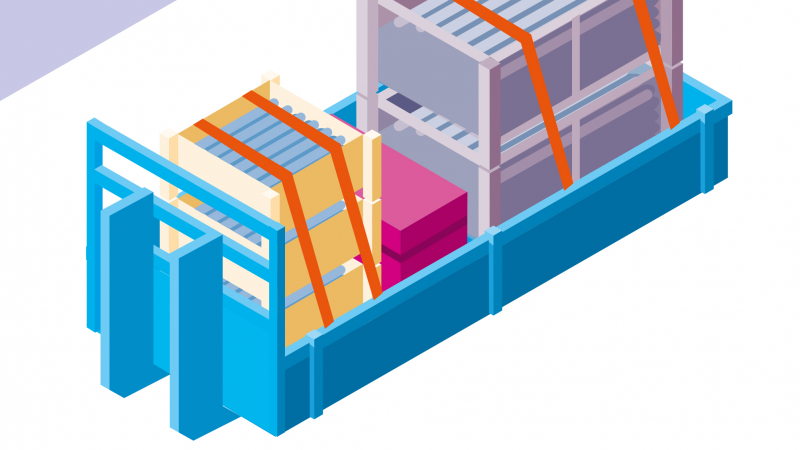 Transporter les échafaudages avec une polybenne équipée de racks de rangement sur mesure