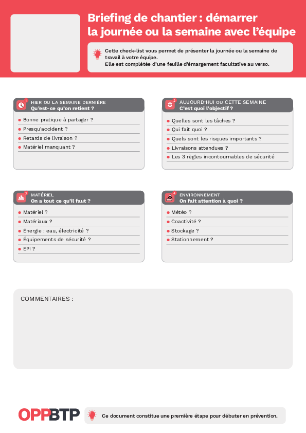 Briefing de chantier : une check-list pour démarrer la journée ou la semaine avec l'équipe