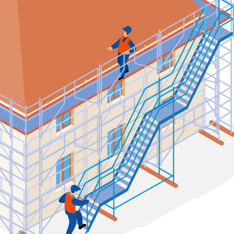 Des volées d’escalier pour accéder à l'échafaudage