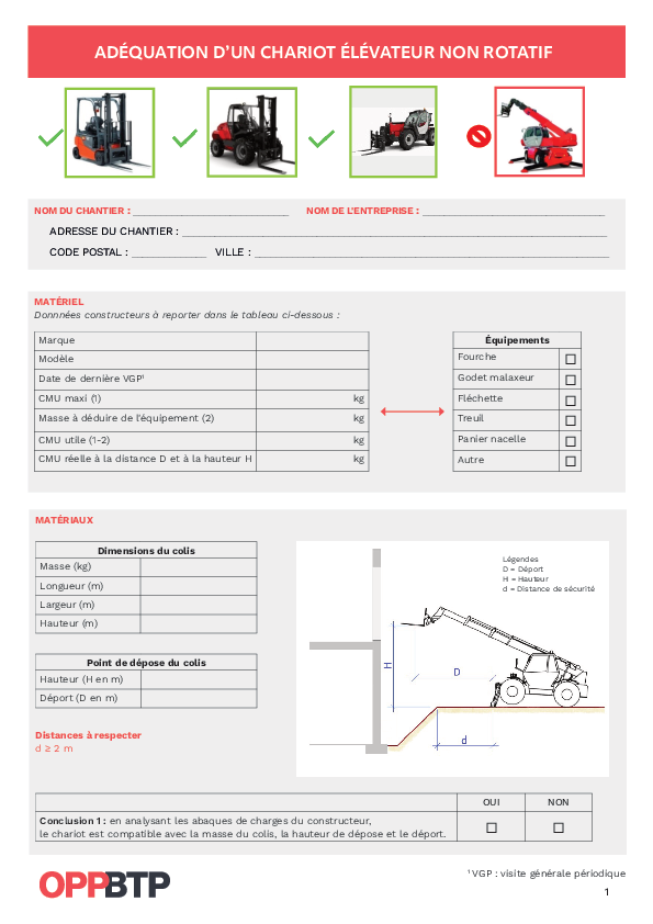 Une fiche pratique pour réaliser l'examen d'adéquation d'un chariot élévateur non rotatif