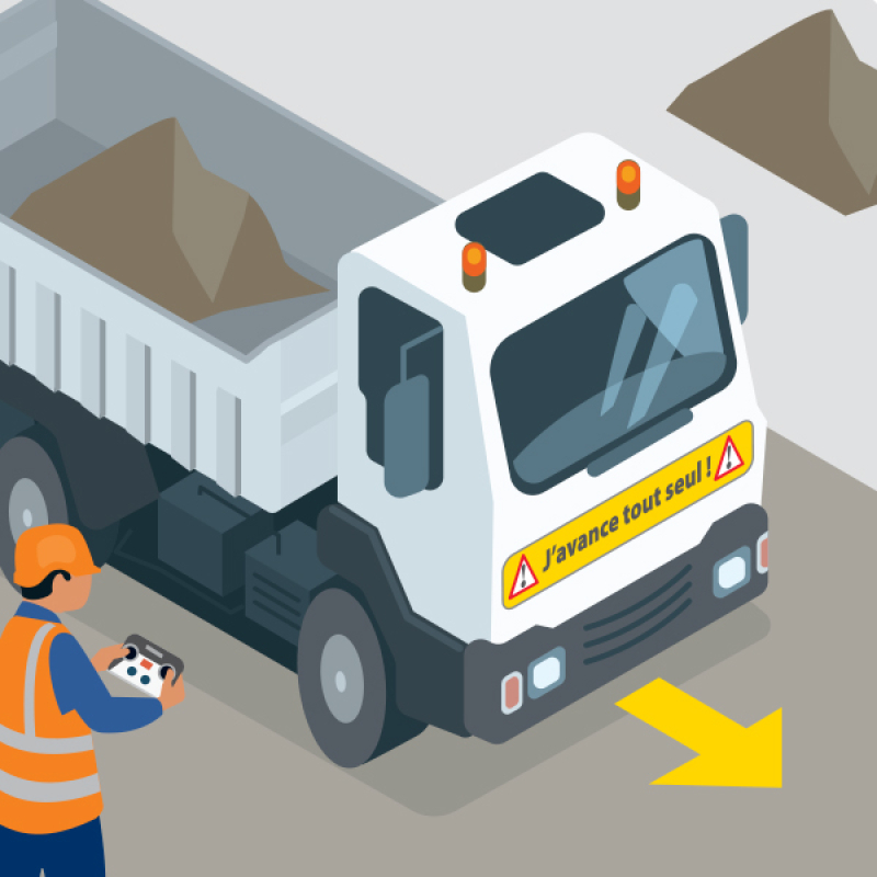 Informer de l’utilisation d’un camion commandé à distance avec une affiche «&nbsp;J’avance tout seul&nbsp;!&nbsp;»