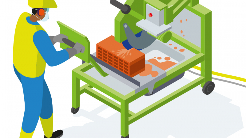 Découpe de briques contenant de la silice cristalline